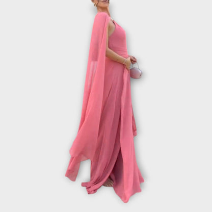 Mabel - Elegantne maxi haljine s plaščem i visokim prorezom