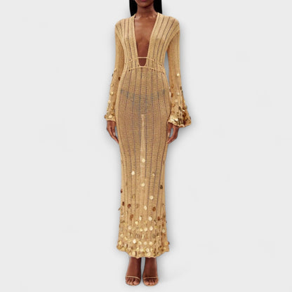 Kathleen - Zlate pletene maxi haljine od Dolly