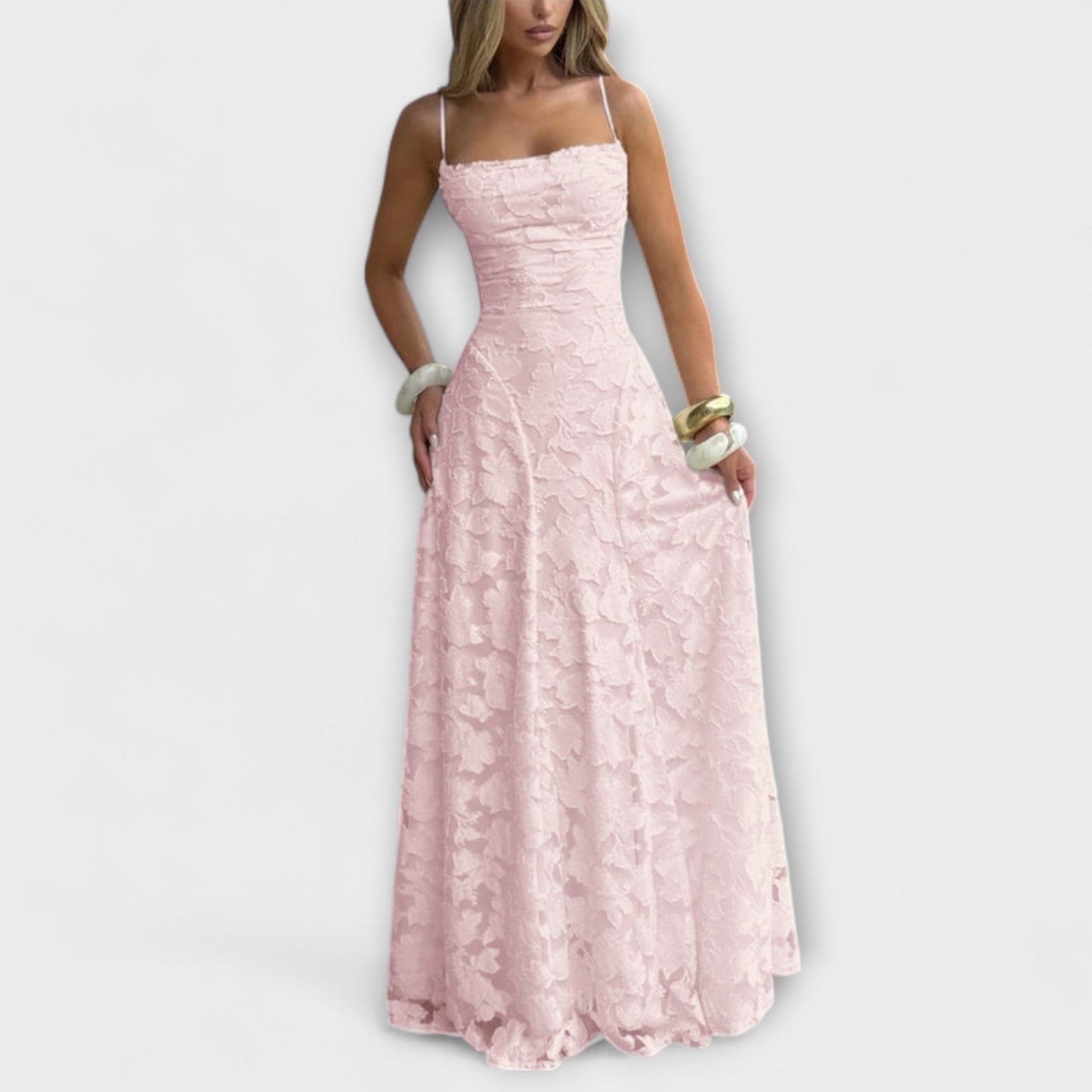 Emberly - Elegantna maxi haljina od žakardne tkanine