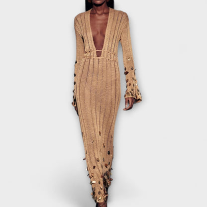 Kathleen - Zlate pletene maxi haljine od Dolly