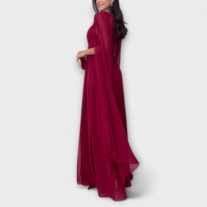 Mabel - Elegantne maxi haljine s plaščem i visokim prorezom