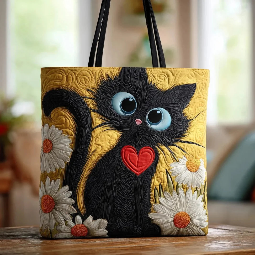 ručno izrađena torba Chat Noir s srcem i tratinčicama