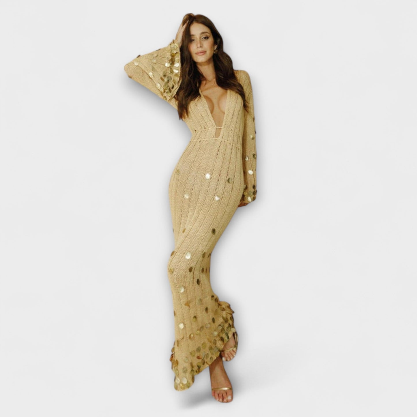 Kathleen - Zlate pletene maxi haljine od Dolly