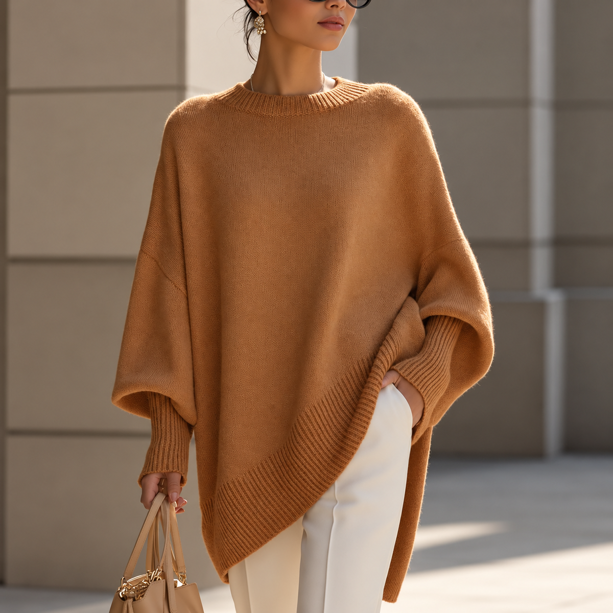 Lea – Elegantni Pleteni Pončo Džemper