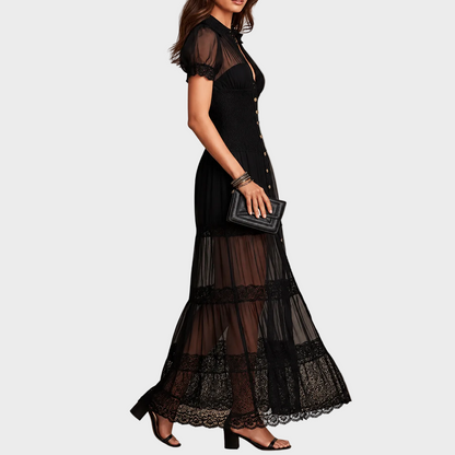 Valeria – Elegantna Crna Čipkasta Haljina
