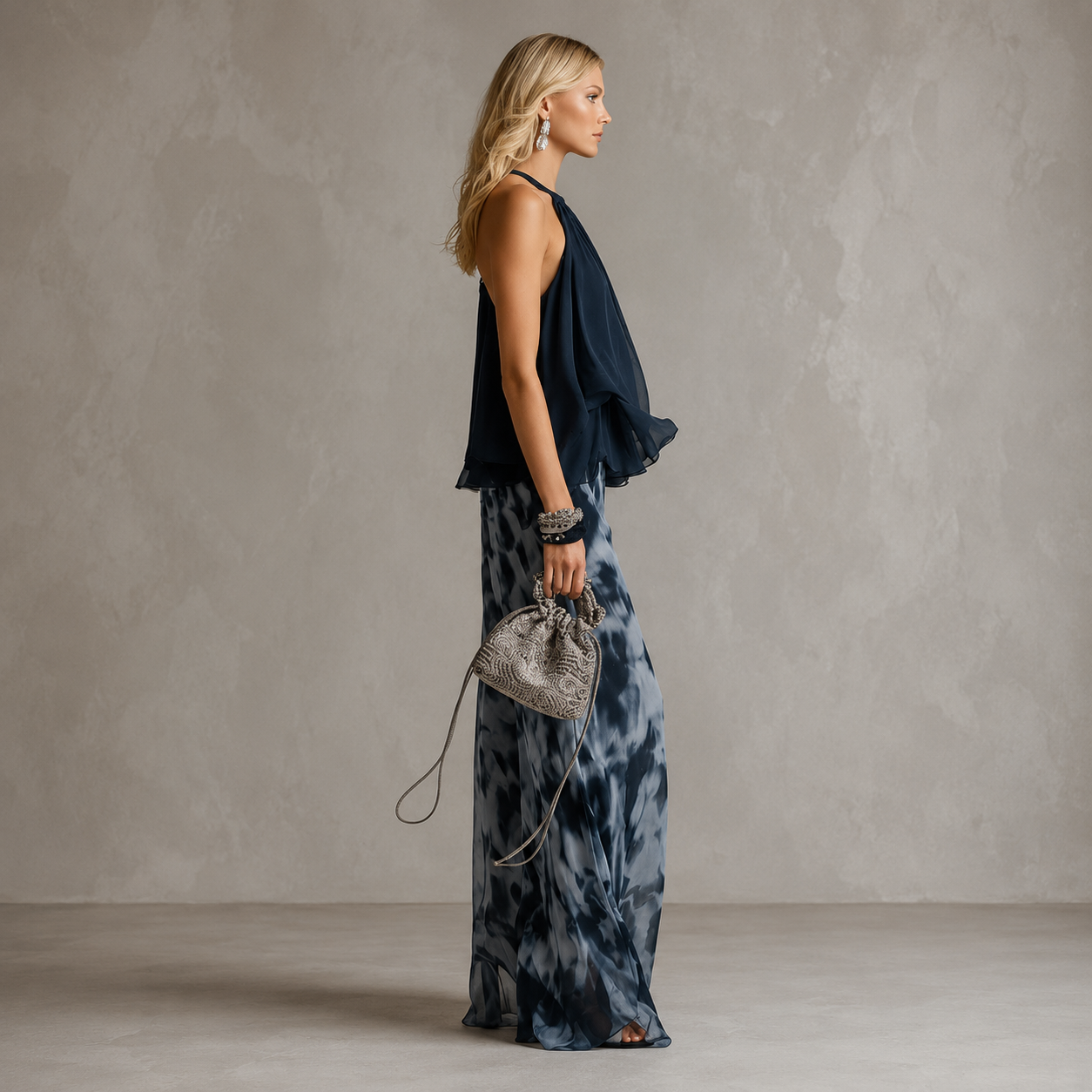 Lea – Elegantan Šifonast Komplet S S uzorkom