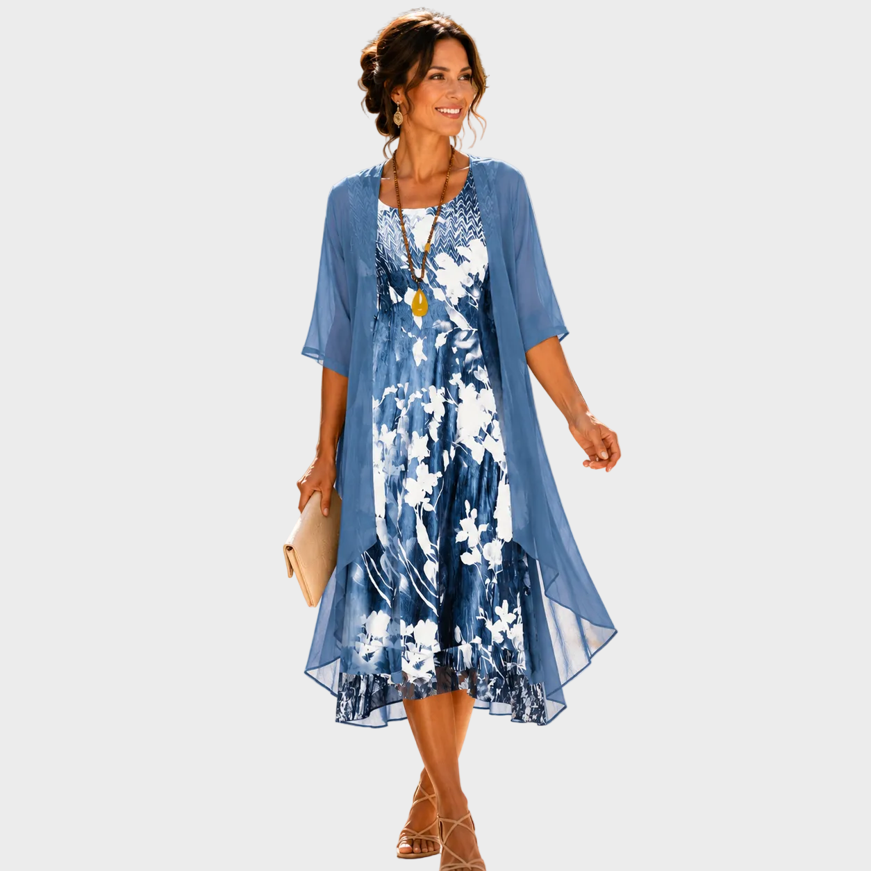 Elena – Elegantna Haljina s laganim ogrtačem
