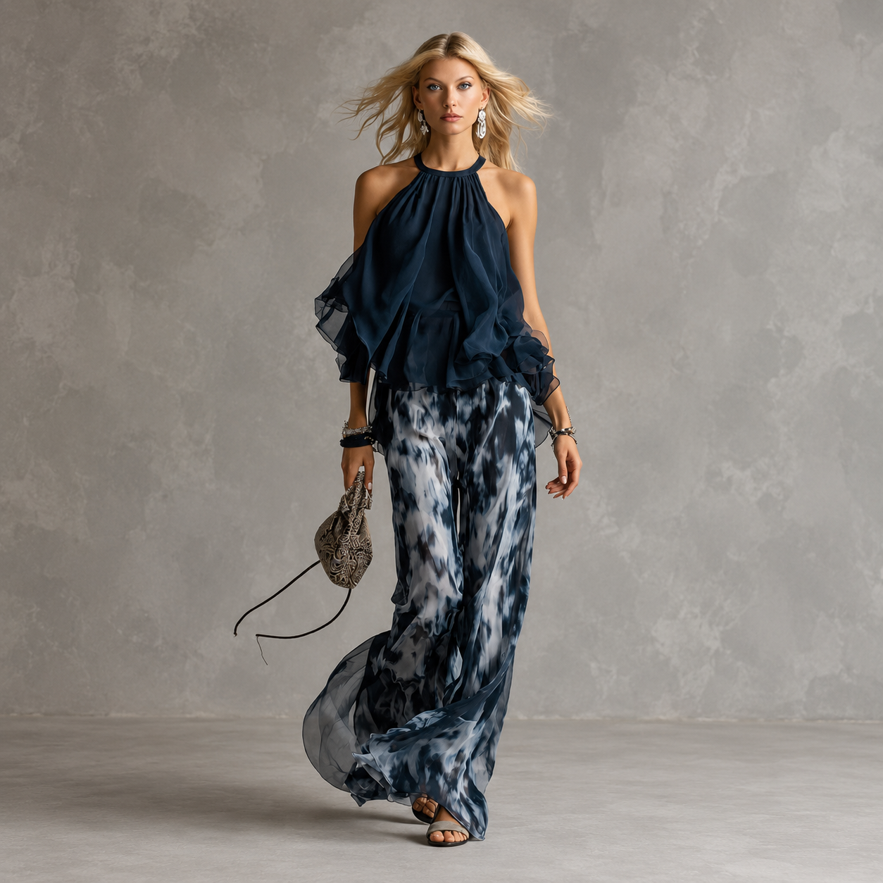 Lea – Elegantan Šifonast Komplet S S uzorkom