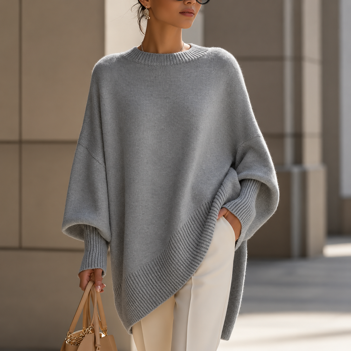 Lea – Elegantni Pleteni Pončo Džemper