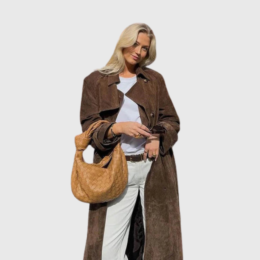 Veronika – Elegantni Mantil od Brušene Kože