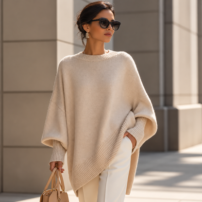 Lea – Elegantni Pleteni Pončo Džemper
