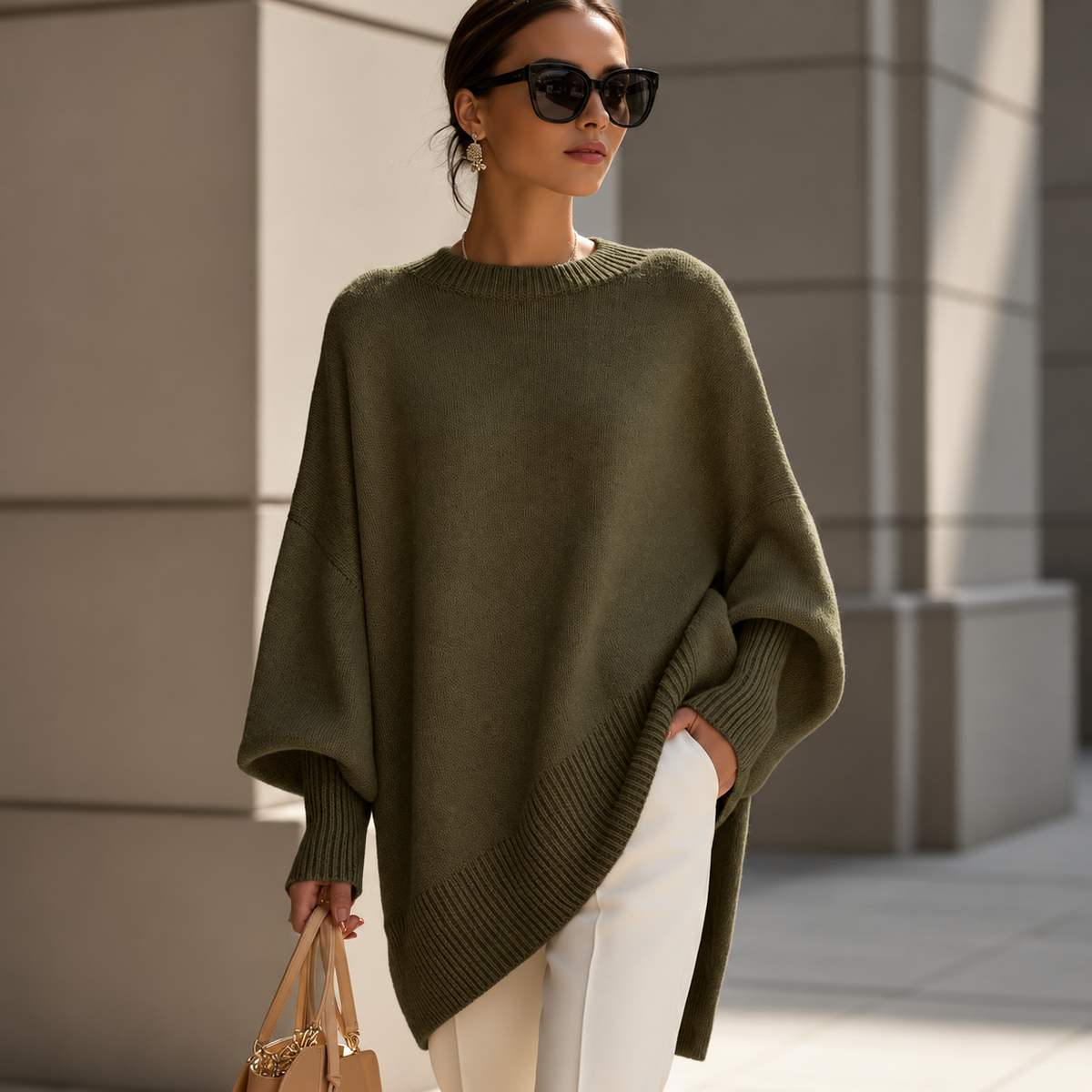 Lea – Elegantni Pleteni Pončo Džemper