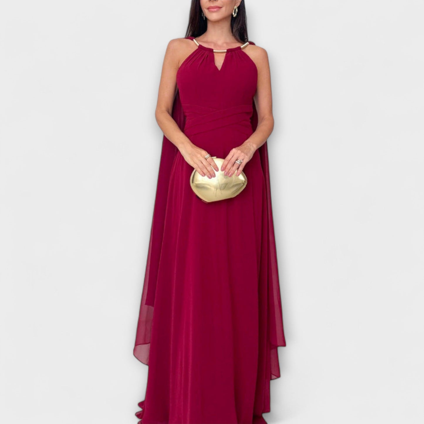 Mabel - Elegantne maxi haljine s plaščem i visokim prorezom