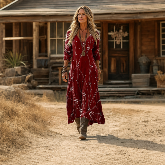 Alenka – Crvena Boho maxi haljina