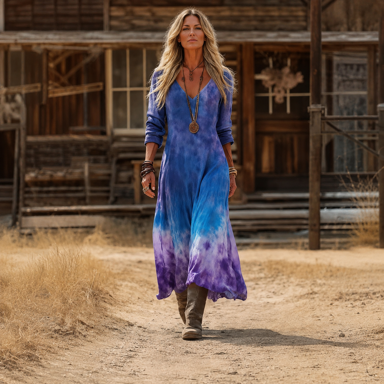 Ana – Plavo Ljubičasta Boho maxi haljina