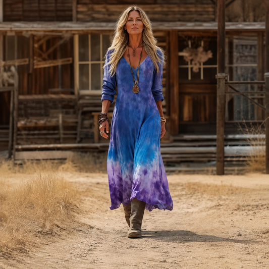 Ana – Plavo Ljubičasta Boho maxi haljina