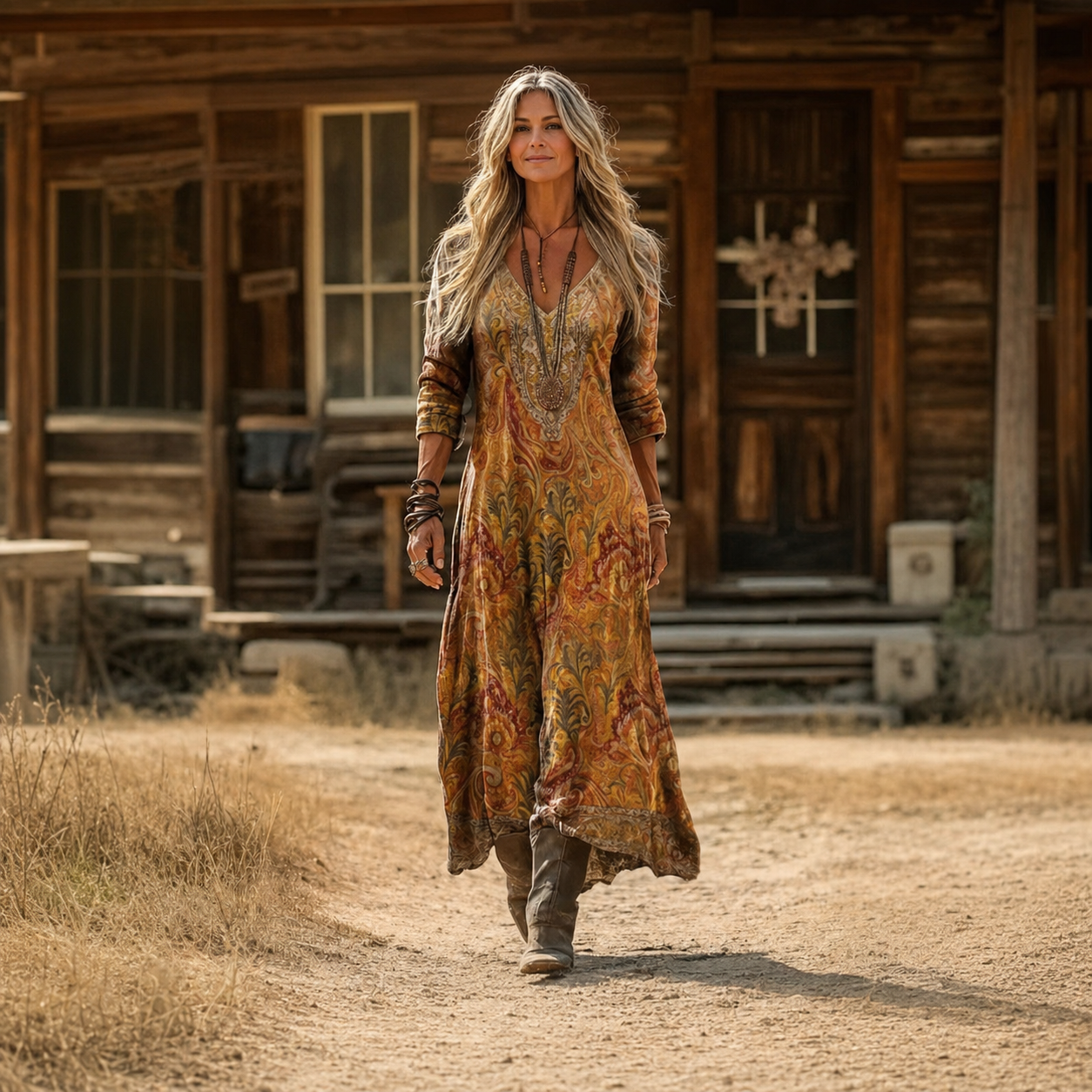 Barbara – Narančasta Boho S Uzorkom maxi haljina
