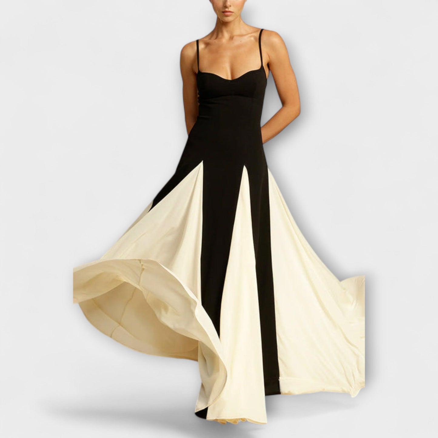 Ember - Klasična eleganca A-line maxi haljina s tilnimi paneli