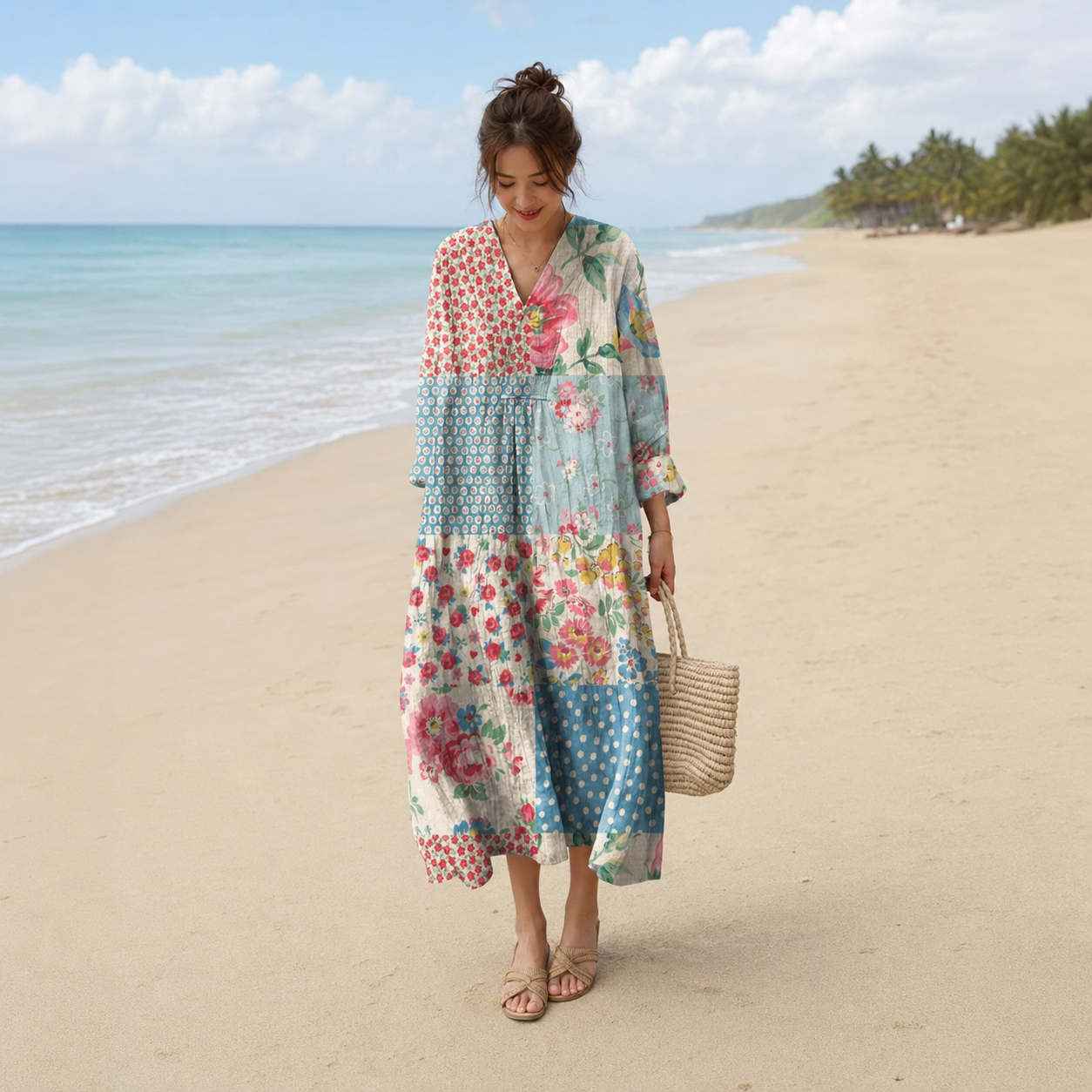 Blažka – Pastelna Patchwork Cvjetna maxi haljina