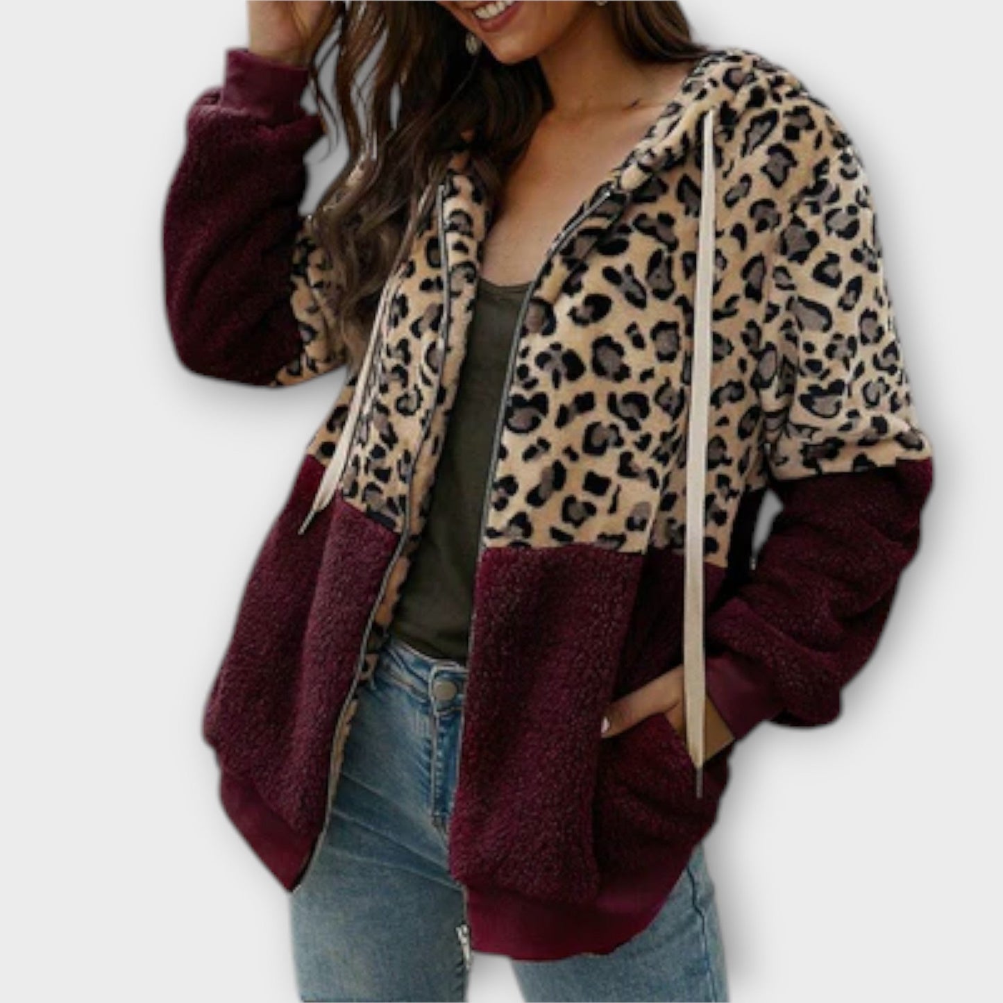 Lea - Fleece mikina s kapuljačom i leopardovim dizajnom