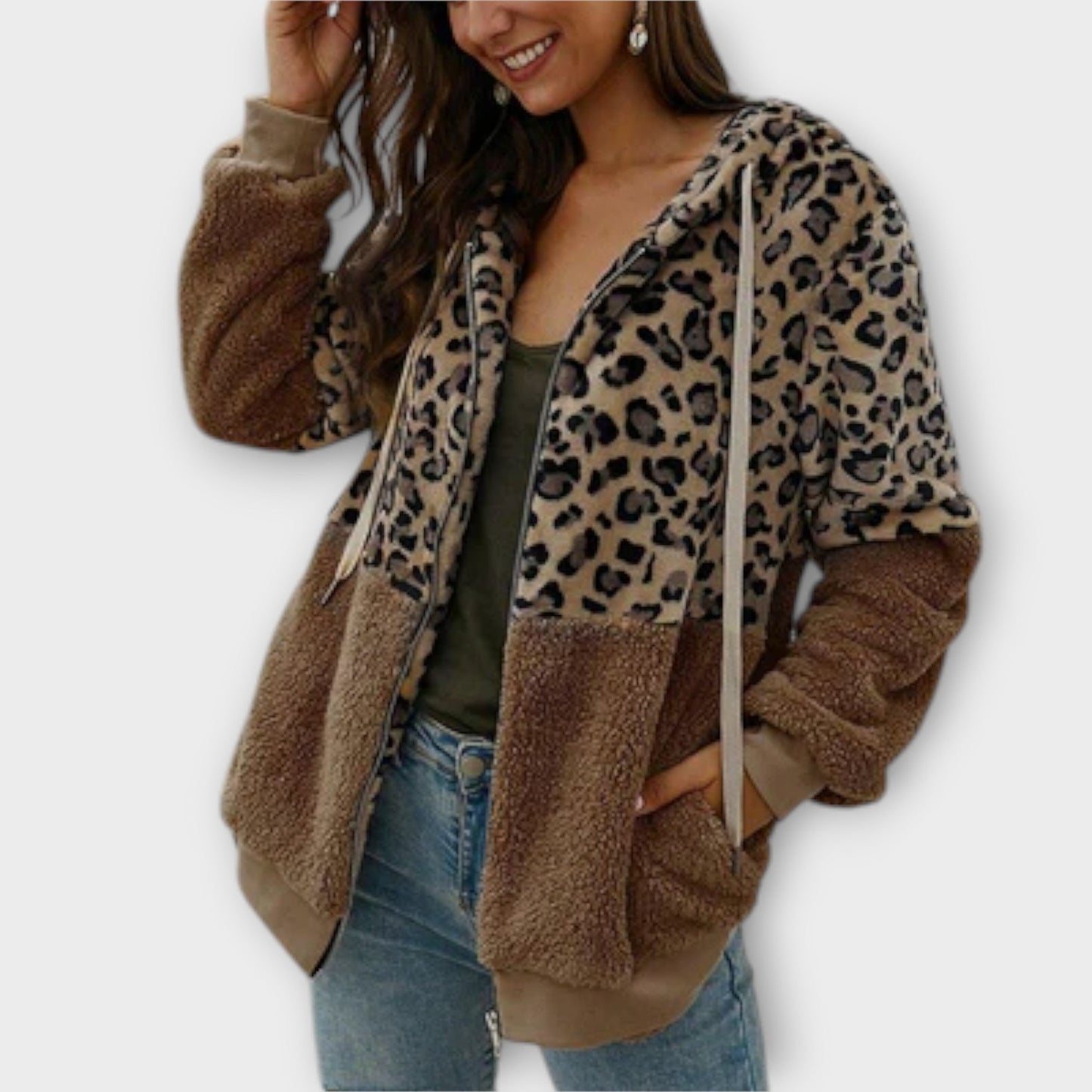 Lea - Fleece mikina s kapuljačom i leopardovim dizajnom
