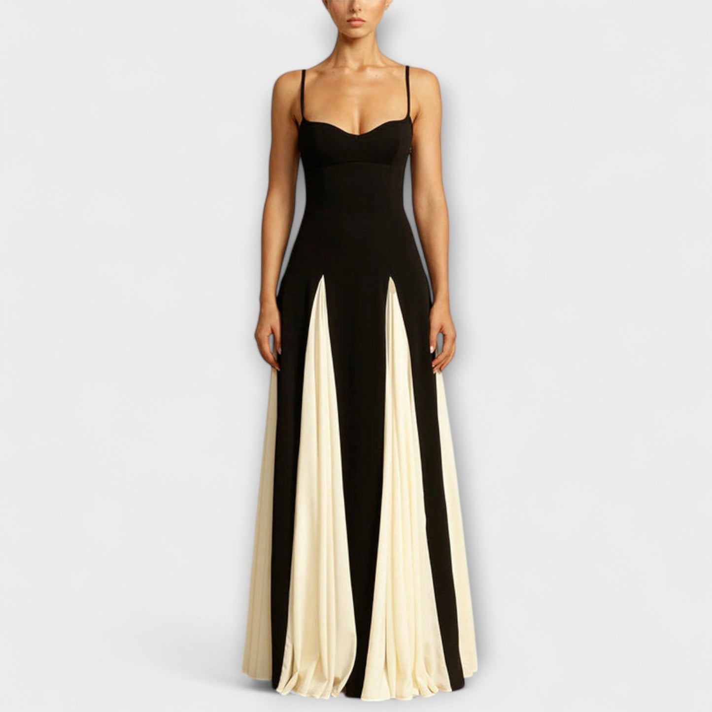 Ember - Klasična eleganca A-line maxi haljina s tilnimi paneli