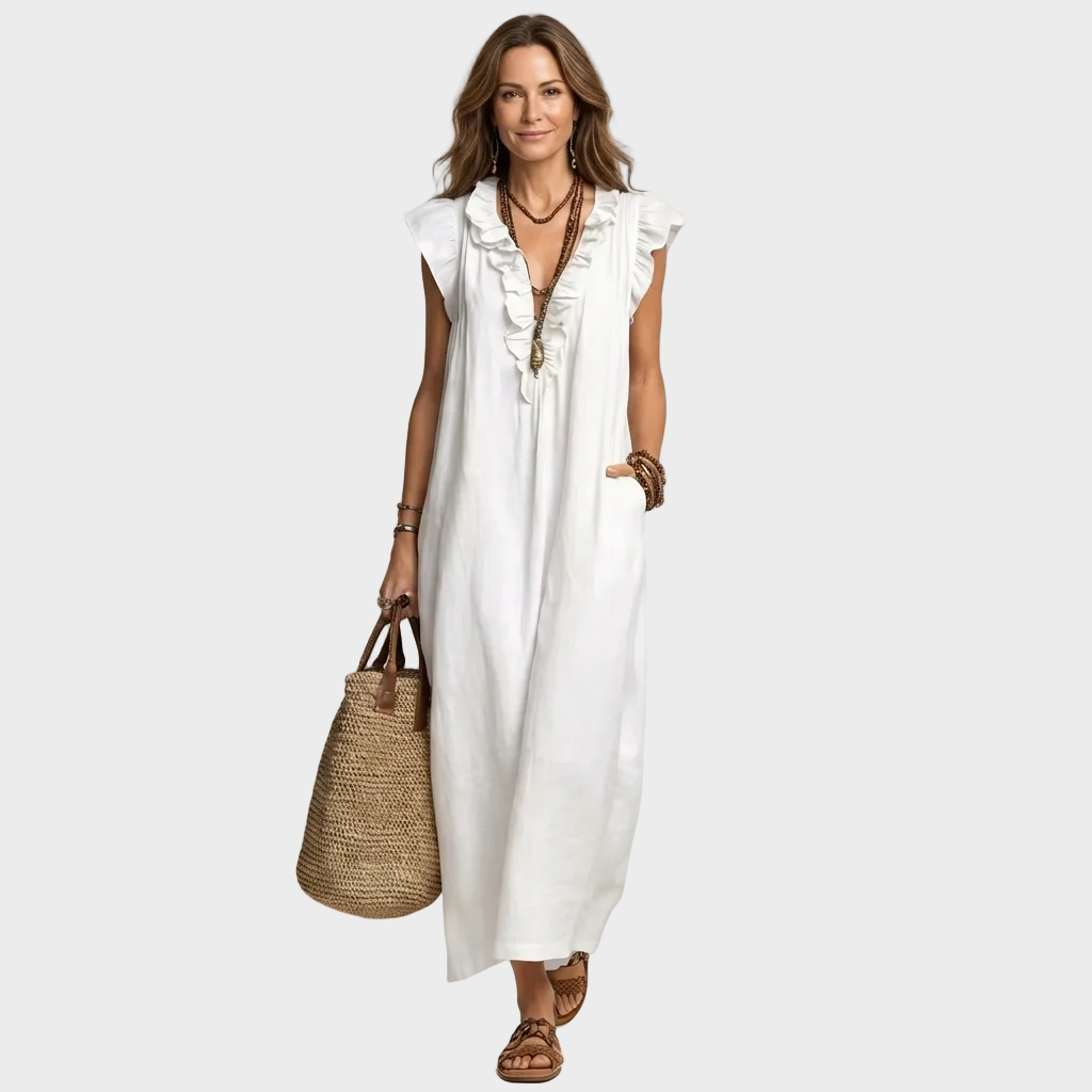 Larisa – Lanena maxi haljina s Volanima