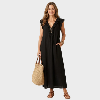Larisa – Lanena maxi haljina s Volanima
