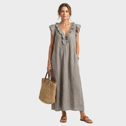 Larisa – Lanena maxi haljina s Volanima