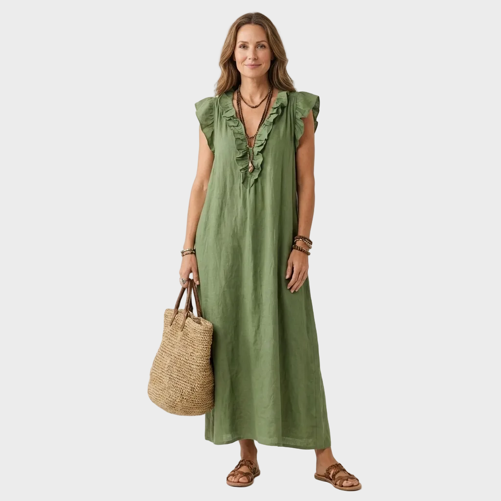 Larisa – Lanena maxi haljina s Volanima
