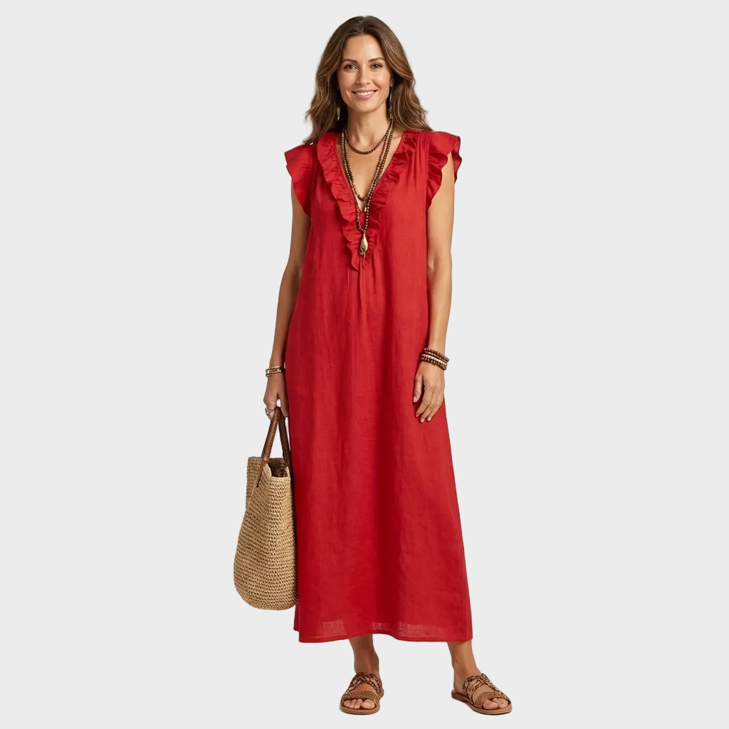 Larisa – Lanena maxi haljina s Volanima