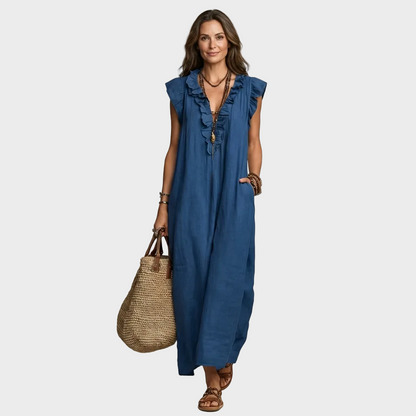 Larisa – Lanena maxi haljina s Volanima
