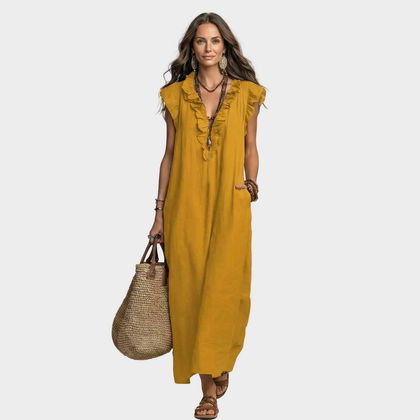 Larisa – Lanena maxi haljina s Volanima