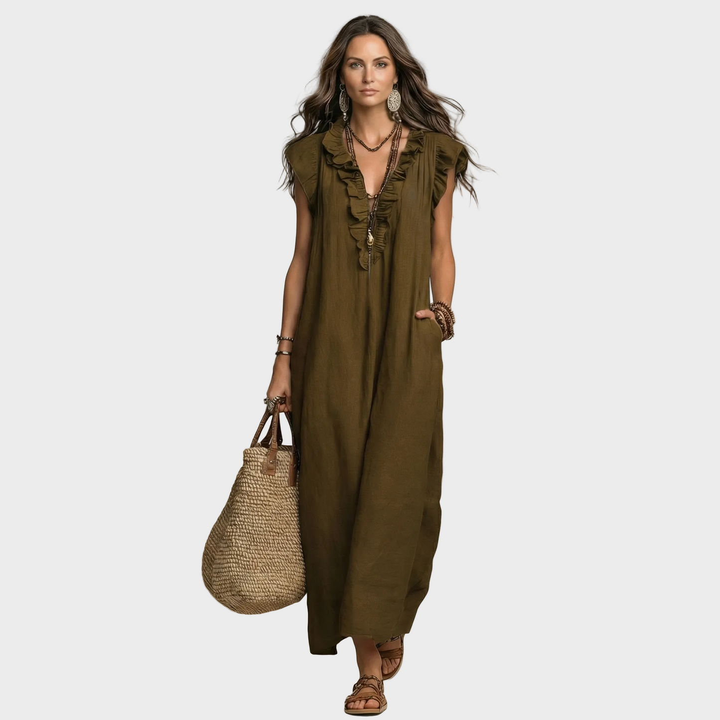 Larisa – Lanena maxi haljina s Volanima