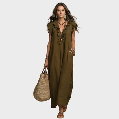 Larisa – Lanena maxi haljina s Volanima