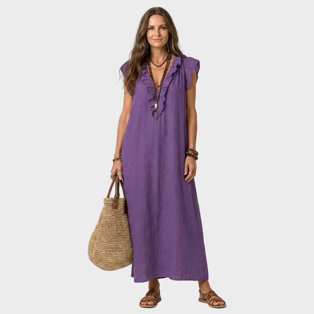 Larisa – Lanena maxi haljina s Volanima