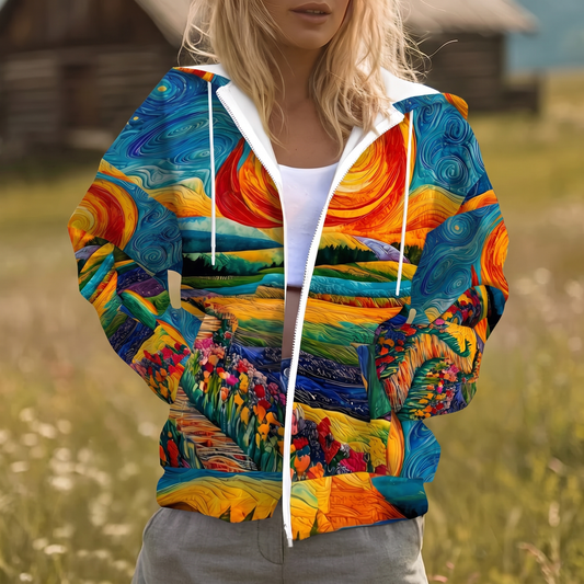Ivana – Jakna S Kapuljačom I Pejzažnim Uzorkom