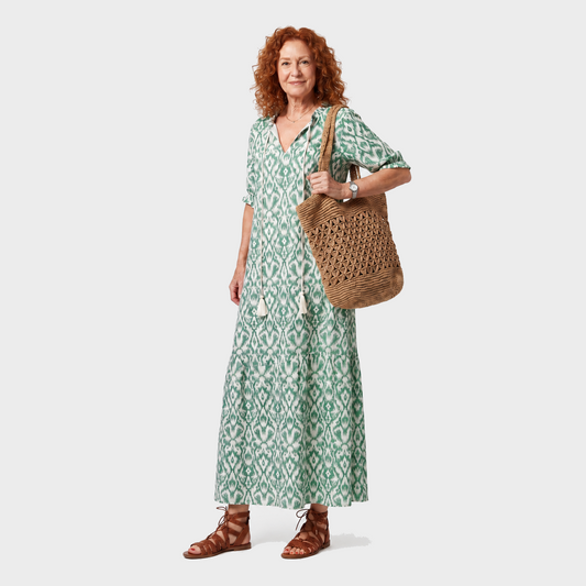 Ema – Zelena Boho S Uzorkom midi haljina s resicama
