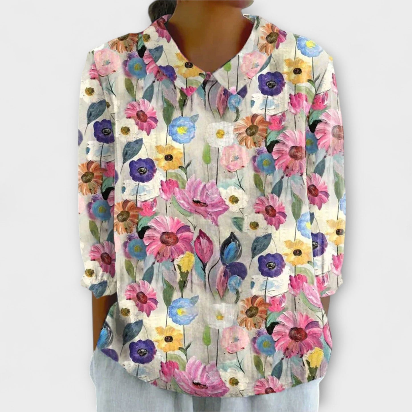 Kelly - Vintage cvjetna bombažno-leninasta bluza