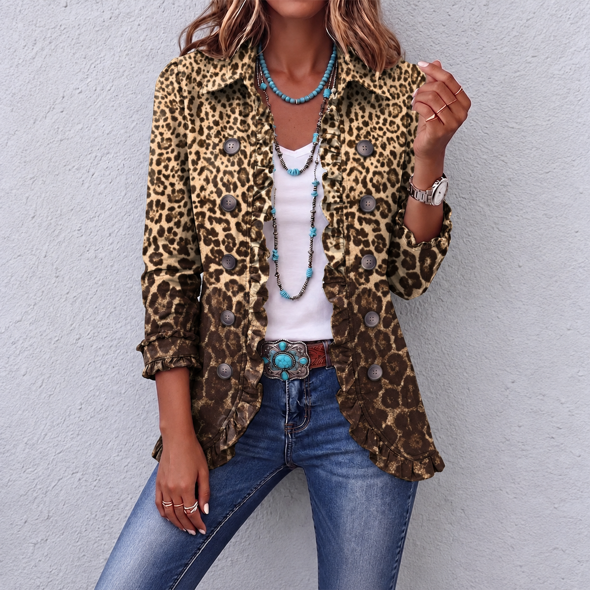 Iva – Leopard Jakna S Volanima – prednja strana