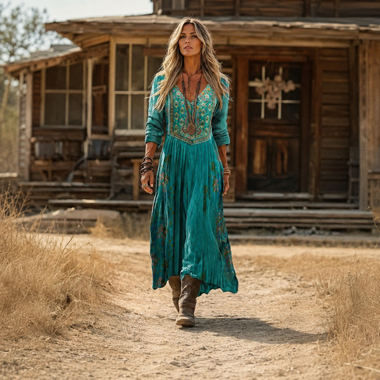 Jasna – Tirkizna Boho maxi haljina