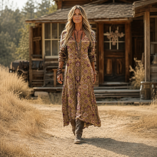 Karmen – Ljubičasta Boho S Uzorkom maxi haljina