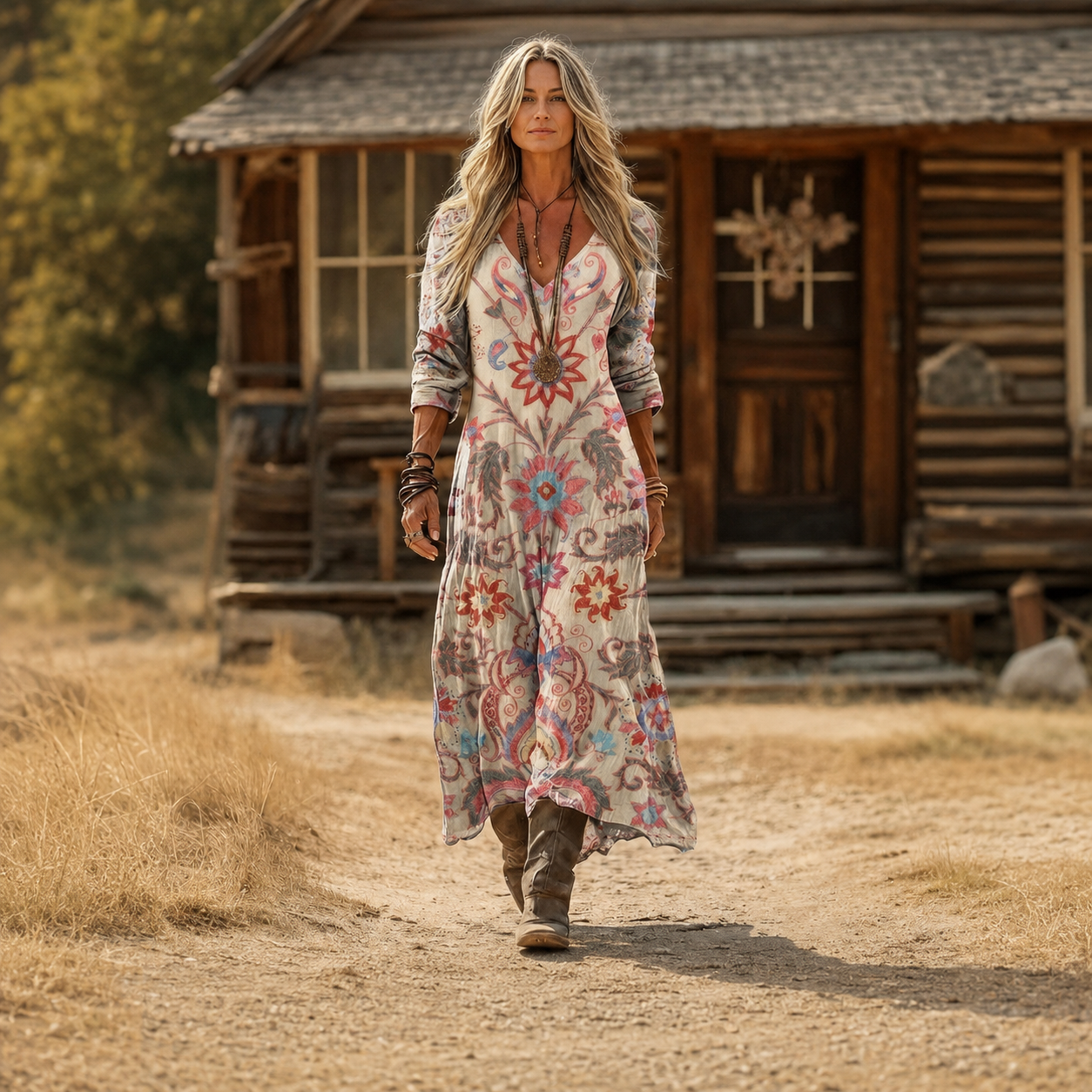 Klara – Cvjetna Boho maxi haljina