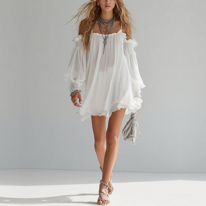 Marija – Lepršava Boho Mini Haljina – slika 2