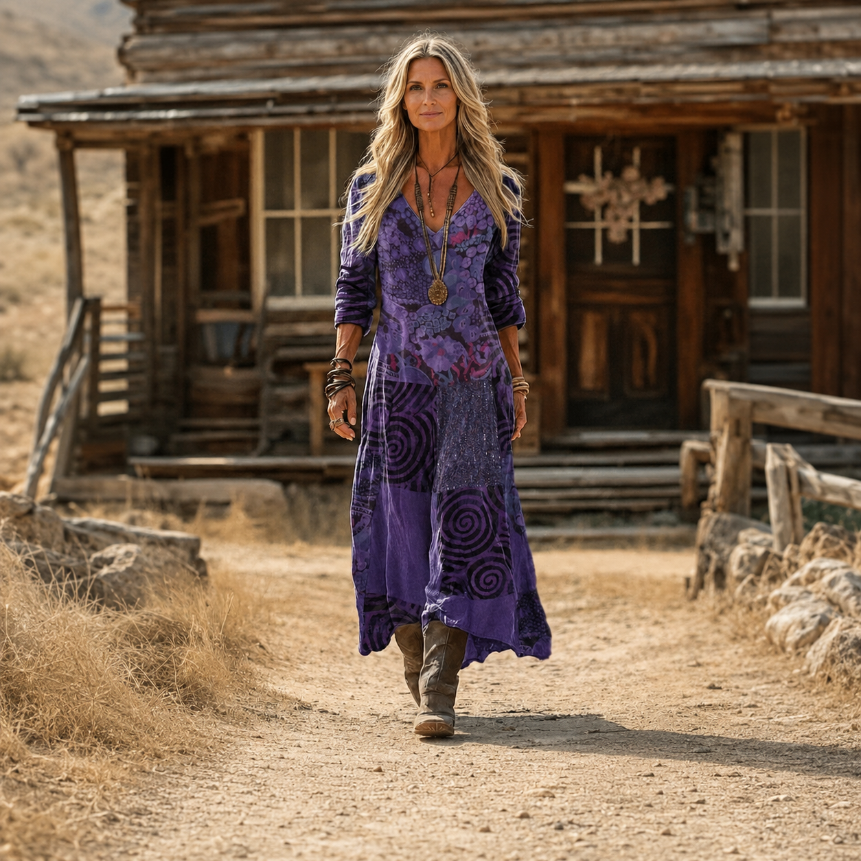 Marjeta – Ljubičasta Boho S Uzorkom maxi haljina