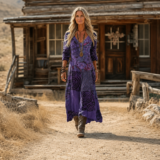Marjeta – Ljubičasta Boho S Uzorkom maxi haljina
