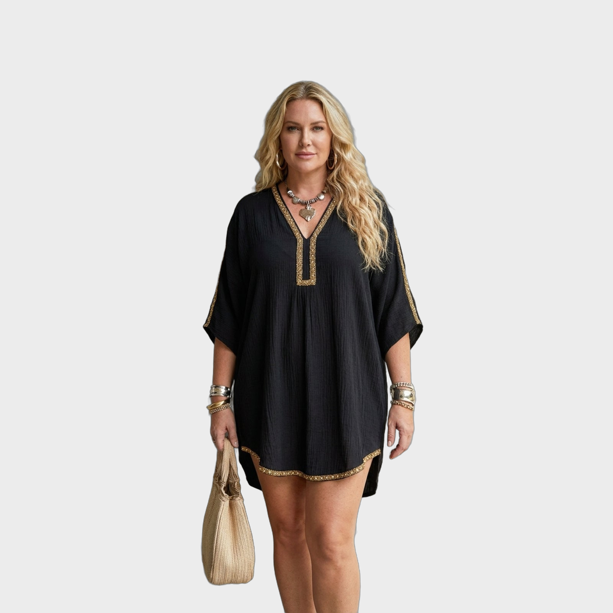 Marta – Crna Kaftan Mini Haljina – glavna slika na pozadini #ececec