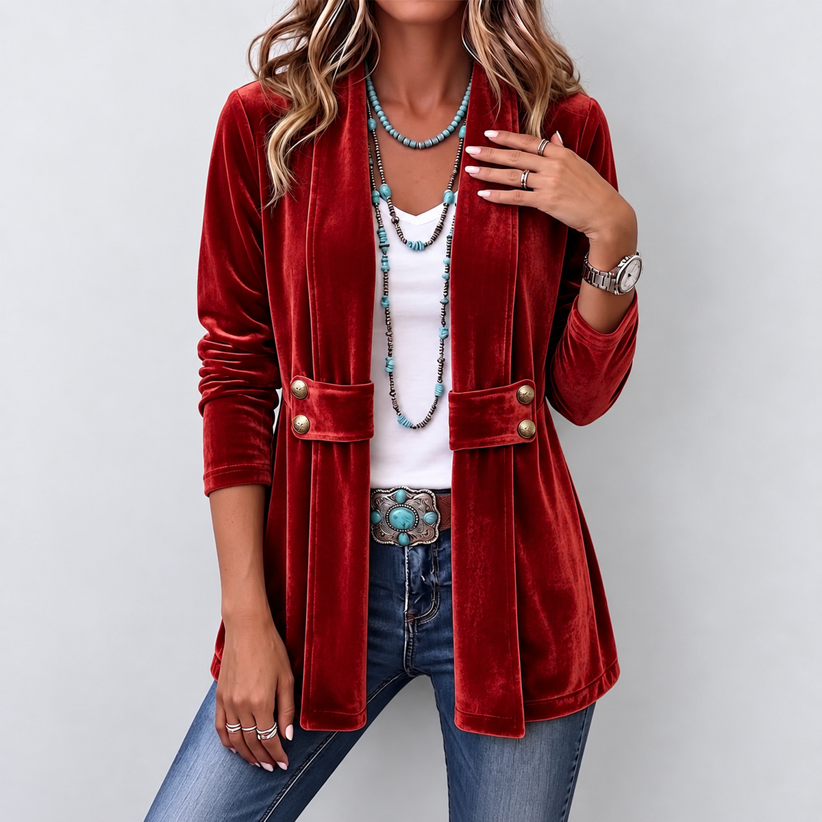 Martina – Vintage Jakna S Reverima – Crvena