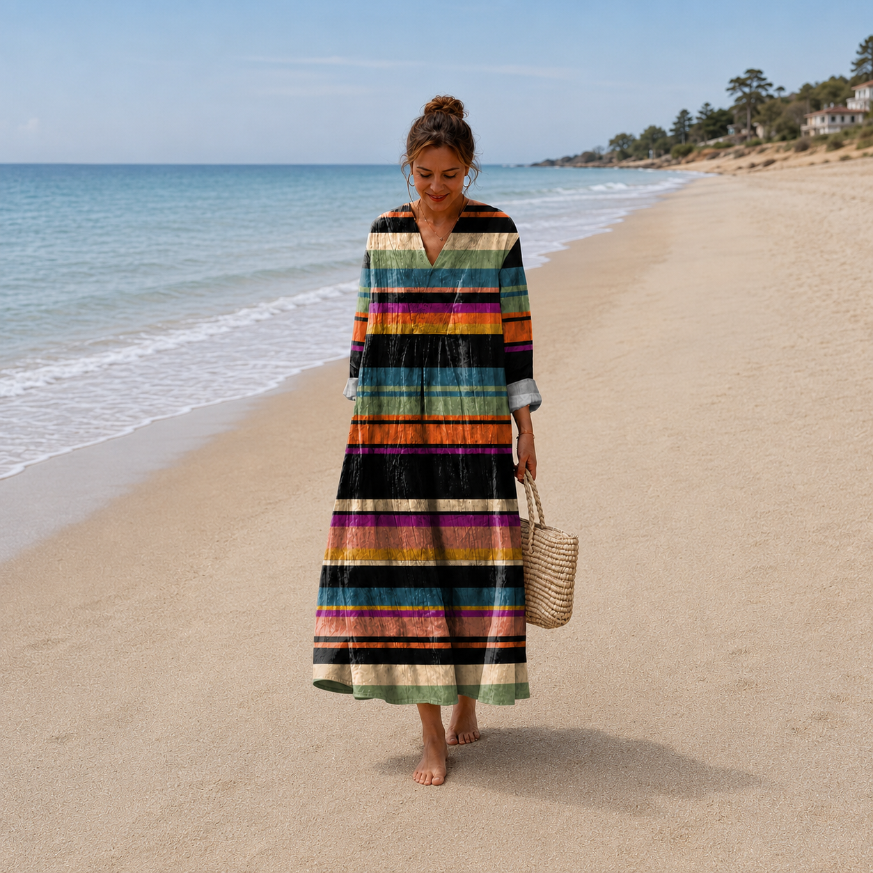 Milena – Višebojna Prugasta maxi haljina