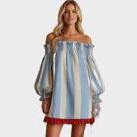 Olivia – Prugasta Mini Haljina Otvorenih Ramena